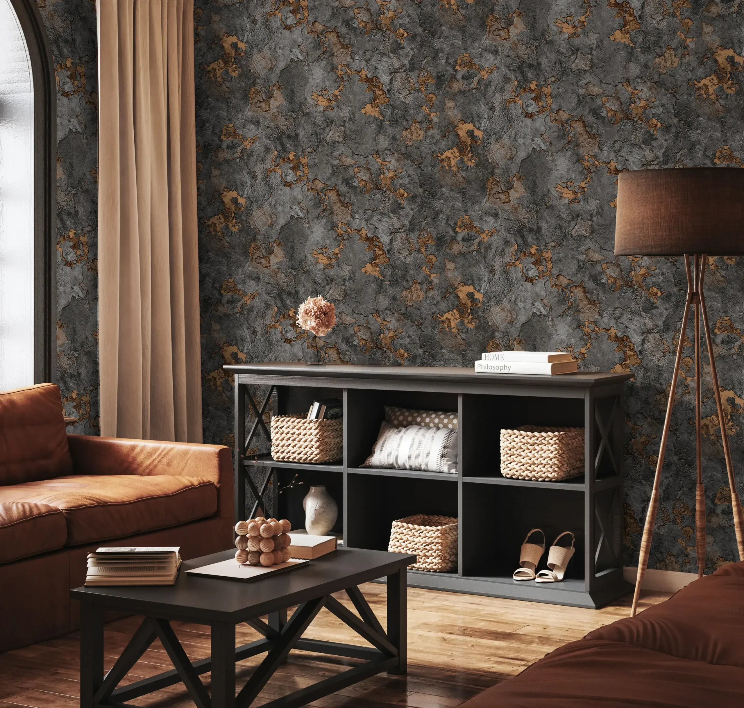 Gray Embossed Wallpaper – Glittering Accents (24109-5)